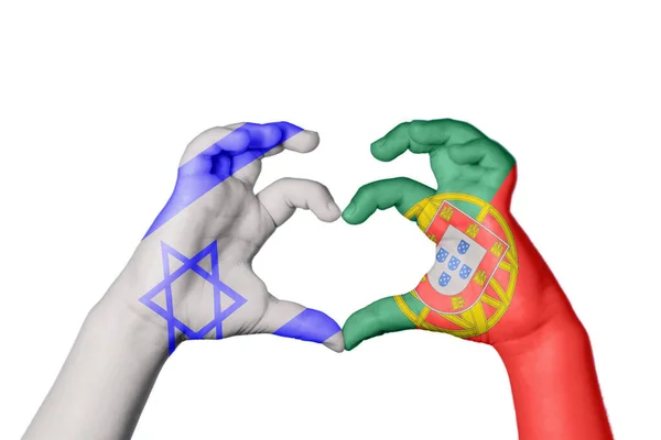 Ισραήλ Πορτογαλία Καρδιά Χειρονομία Χέρι Κάνοντας Καρδιά Ψαλιδίζοντας Διαδρομή — Φωτογραφία Αρχείου