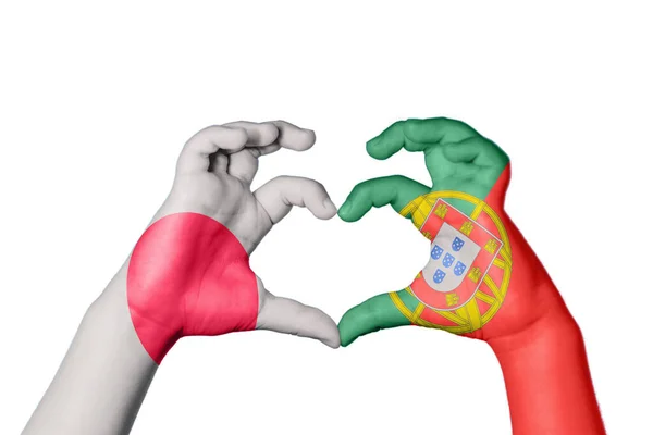 Japán Portugália Szív Kézmozdulat Készítés Szív Vágás — Stock Fotó