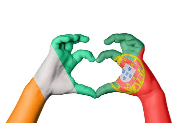 Кот Ивуар Португалия Сердце Жест Руки Делает Сердце Клиппинг Путь — стоковое фото