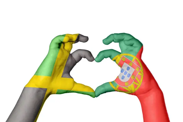Ямайка Португалия Сердце Жест Рукой Делает Сердце Клиппинг Путь — стоковое фото