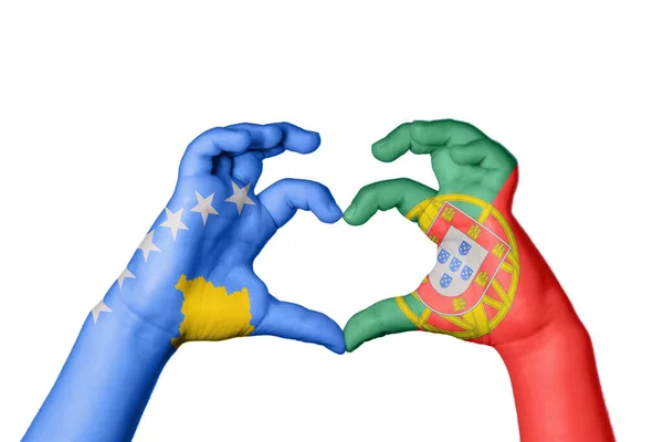 Kosovo Portugal Heart Hand Gesture Making Heart Clipping Path — Stock Photo, Image