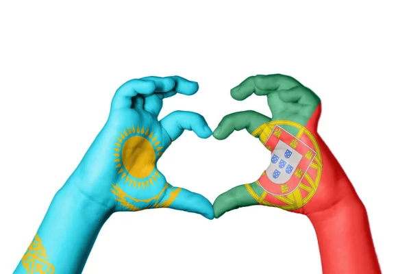 Kazahsztán Portugália Szív Kézmozdulatok Készítése Szív Vágási Útvonal — Stock Fotó