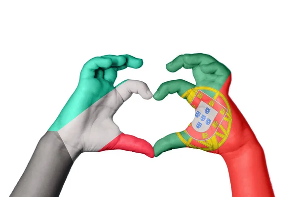 Kuwait Portugália Szív Kézmozdulat Készítés Szív Vágási Útvonal — Stock Fotó