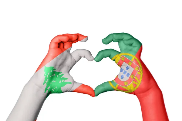 Ливан Portugal Heart Hand Gesture Making Heart Clipping Path — стоковое фото