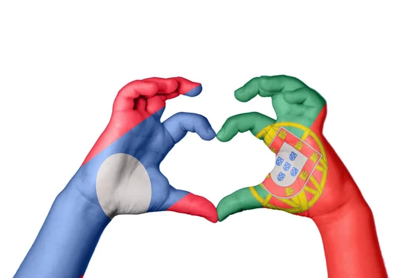 Λάος Πορτογαλία Καρδιά Χειρονομία Χέρι Καθιστώντας Την Καρδιά Ψαλιδίζοντας Διαδρομή — Φωτογραφία Αρχείου