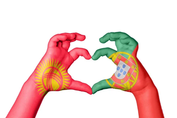 Kirgistan Portugalia Serce Gest Ręczny Serca Ścieżka Klipu — Zdjęcie stockowe