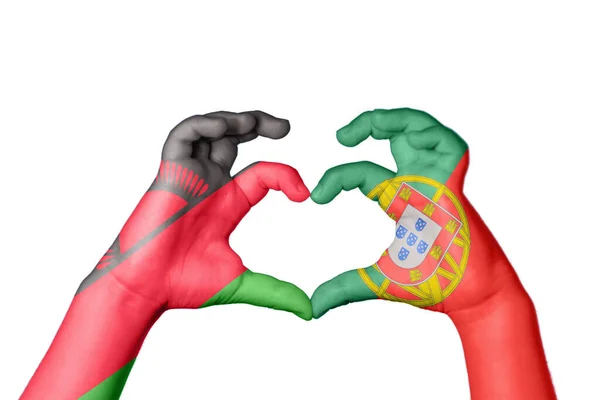 Malawi Portugal Hjärta Hand Gest Att Göra Hjärta Klippning Vägen — Stockfoto