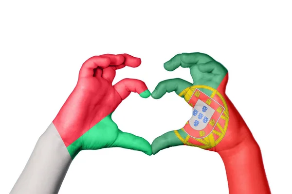 Madagaskar Portugalia Serce Ręki Gest Podejmowania Serca Ścieżka Clipping — Zdjęcie stockowe