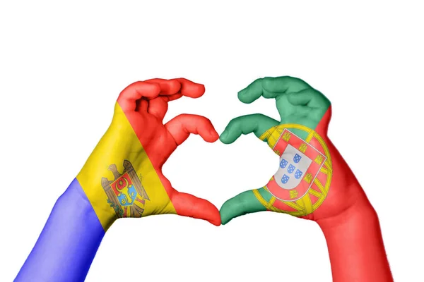 Moldavsko Portugalsko Srdce Ruční Gesto Tvorby Srdce Ořezávání Stezka — Stock fotografie
