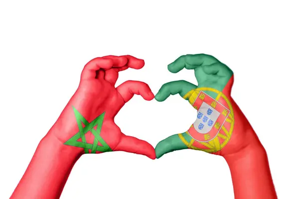 Marruecos Portugal Corazón Gesto Mano Que Hace Corazón Recorte Camino — Foto de Stock