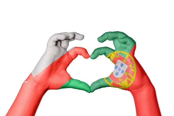 Omán Portugalsko Srdce Ruční Gesto Dělat Srdce Ořezávání Cesta — Stock fotografie