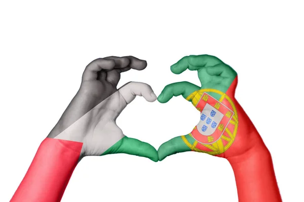 Palestine Portugal Heart Hand Gesture Making Heart Clipping Path — Stock Photo, Image