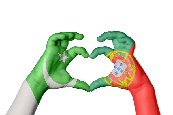 Pákistán Portugalsko Srdce Ruční Gesto Clipping Path — Stock fotografie
