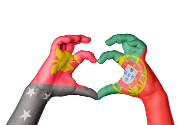 Pápua Guinea Portugália Szív Kézmozdulatok Készítése Szív Vágási Útvonal — Stock Fotó