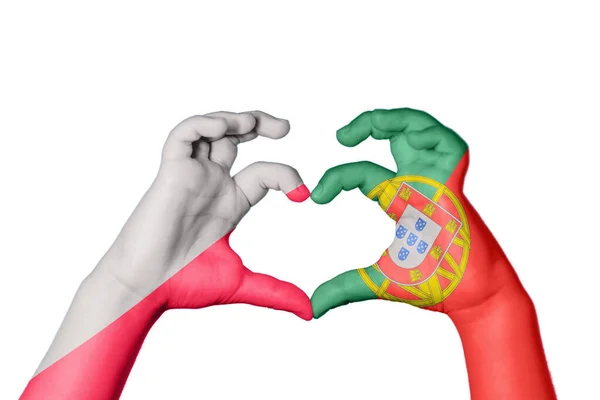 Польша Португалия Сердце Жест Делающий Сердце Перерезание Пути — стоковое фото