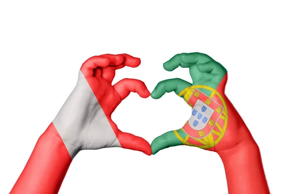 Περού Πορτογαλία Καρδιά Χειρονομία Χέρι Κάνοντας Καρδιά Ψαλιδίζοντας Διαδρομή — Φωτογραφία Αρχείου