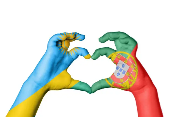 Руанда Португалия Сердце Жест Руки Делает Сердце Клиппинг Путь — стоковое фото
