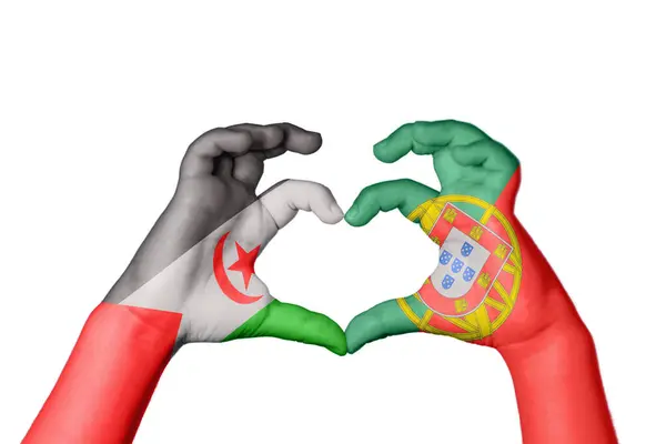 Saharská Arabská Demokratická Republika Portugalsko Srdce Gesto Rukou Srdce Obrácená — Stock fotografie