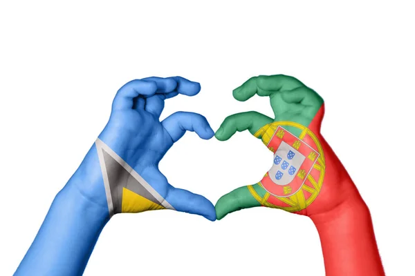 Αγία Λουκία Πορτογαλία Καρδιά Χέρι Χειρονομία Κάνοντας Καρδιά Ψαλίδισμα Μονοπάτι — Φωτογραφία Αρχείου
