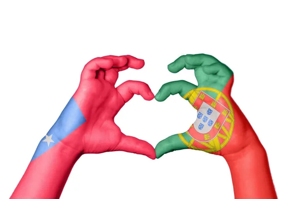 Szamoa Portugália Szív Kézmozdulat Készítés Szív Vágás — Stock Fotó