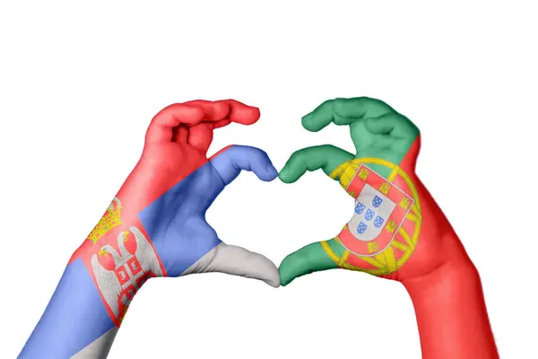 Srbsko Portugalsko Srdce Ruční Gesto Srdce Střih Stezka — Stock fotografie