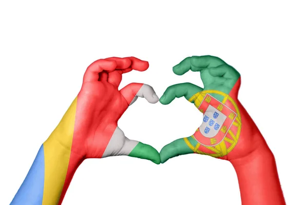 Seychely Portugalsko Srdce Ruční Gesto Dělat Srdce Ořezávání Cesta — Stock fotografie