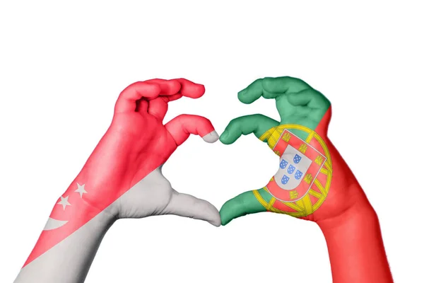 Singapur Portugalsko Srdce Ruční Gesto Dělat Srdce Ořezávání Stezka — Stock fotografie