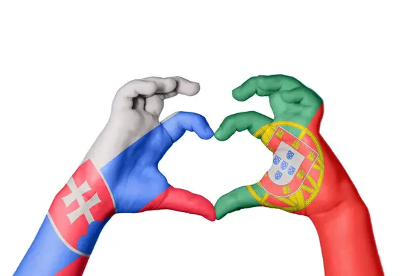 Словакия Португалия Сердце Жест Делающий Сердце Отрезание Пути — стоковое фото