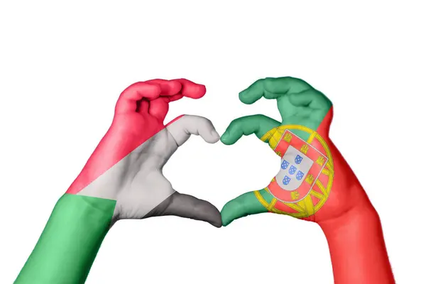 Σουδάν Πορτογαλία Καρδιά Χειρονομία Χέρι Καθιστώντας Την Καρδιά Ψαλιδίζοντας Διαδρομή — Φωτογραφία Αρχείου