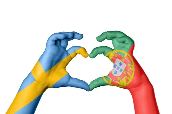 瑞典葡萄牙心 手手势造心 收割之路 — 图库照片