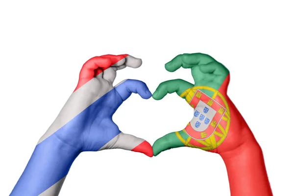 Таїланд Португалія Серце Жест Рук Робить Серце Відсічний Контур — стокове фото