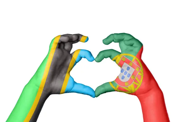 Tanzanie Portugal Coeur Geste Main Faisant Coeur Sentier Coupe — Photo