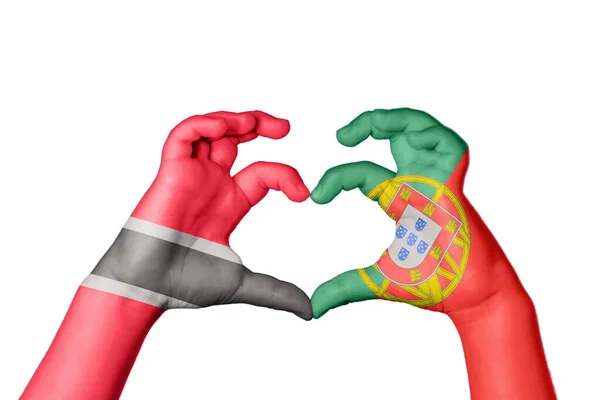 Тринідад Тобаго Португалія Серце Жест Рук Робить Серце Відсічний Контур — стокове фото