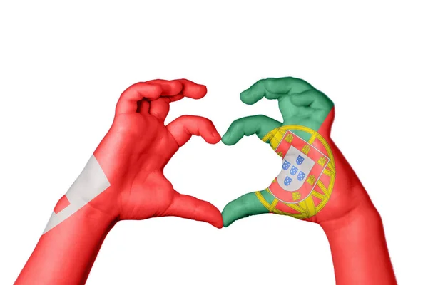 Τόνγκα Πορτογαλία Καρδιά Χέρι Χειρονομία Καθιστώντας Την Καρδιά Ψαλιδίζοντας Διαδρομή — Φωτογραφία Αρχείου