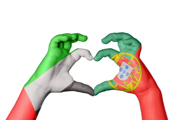 United Arab Emirates Portugal Heart Hand Gesture Making Heart Clipping — Stock Photo, Image