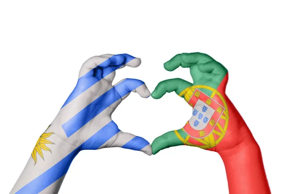 Uruguay Portugalsko Srdce Ruční Gesto Tvorby Srdce Ořezávání Stezka — Stock fotografie