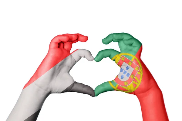 Йемен Португалия Сердце Жест Руки Делает Сердце Клиппинг Путь — стоковое фото