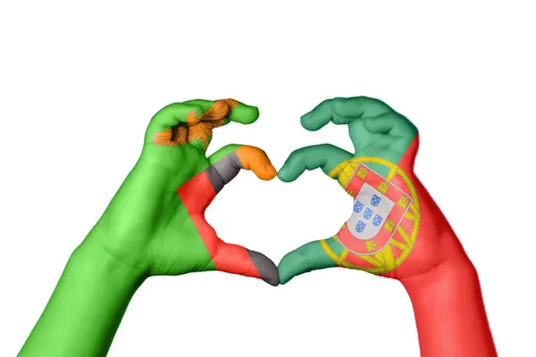 Zambia Portugália Szív Kézmozdulatok Készítése Szív Vágási Útvonal — Stock Fotó