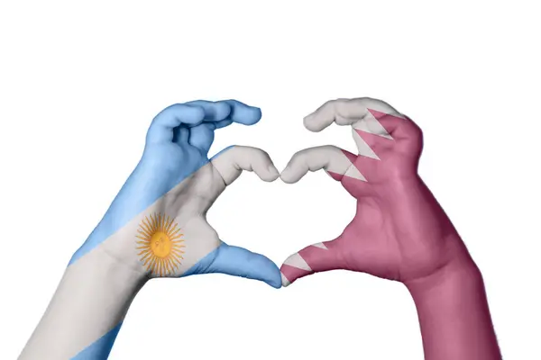 Argentína Katar Szív Kéz Gesztus Készítő Szív Vágási Útvonal — Stock Fotó