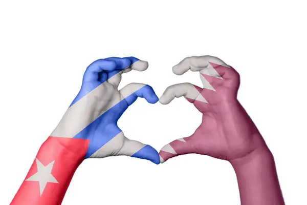 Cuba Qatar Heart Hand Gesture Making Heart Clipping Path — Stock Photo, Image
