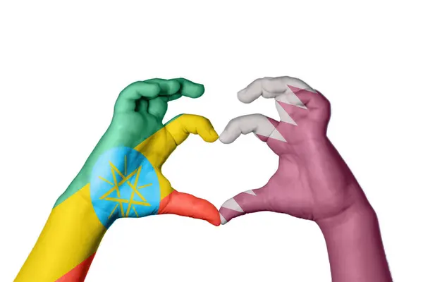 Ethiopië Qatar Hart Hand Gebaar Maken Hart Knippen Pad — Stockfoto