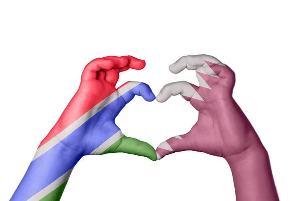 Gambia Qatar Heart Hand Gesture Making Heart Clipping Path — Stock Photo, Image