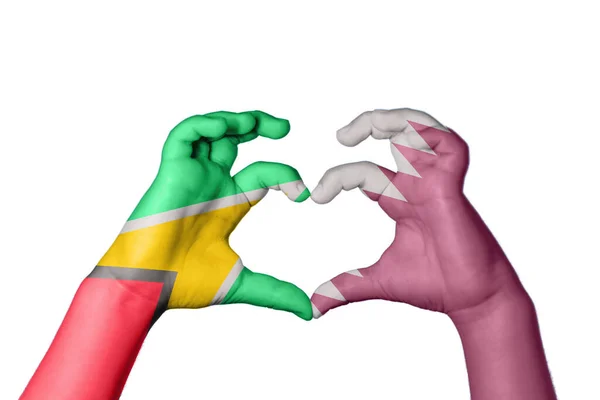 Guyana Qatar Heart Hand Gesture Making Heart Clipping Path — Stock Photo, Image