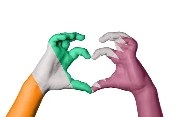 Ivory Coast Qatar Heart Hand Gesture Making Heart Clipping Path — Stock Photo, Image