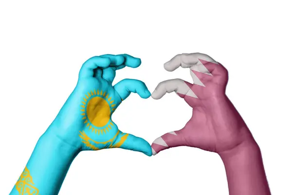 Kasachstan Qatar Heart Handgeste Die Herz Macht Clipping Path — Stockfoto