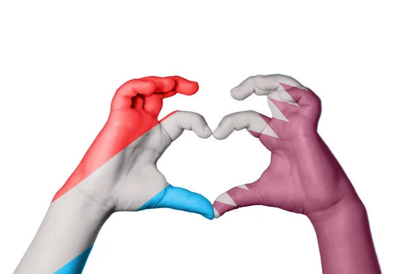 Luxembourg Qatar Heart Hand Gesture Making Heart Clipping Path — Stock Photo, Image