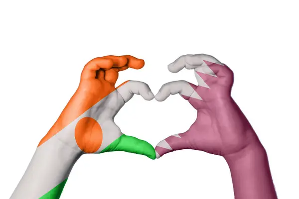 Niger Qatar Heart Hand Gesture Making Heart Clipping Path — Stock Photo, Image