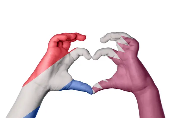 Nederländerna Qatar Heart Hand Gest Att Göra Hjärta Klippning Path — Stockfoto