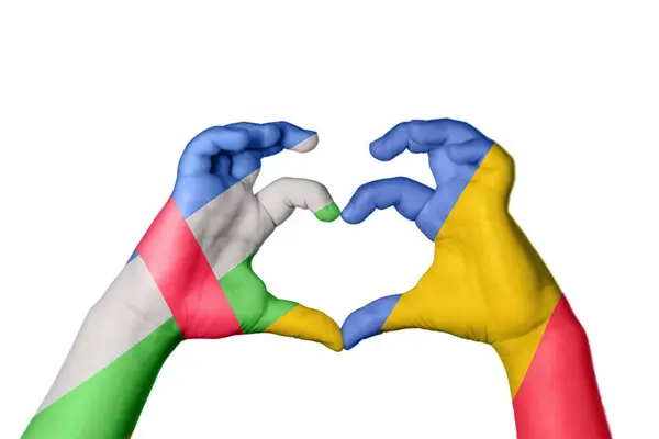 Central African Republic Romania Heart Hand Gesture Making Heart Clipping — Stock Photo, Image