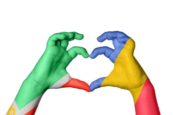 Chechnya Romania Heart Hand Gesture Making Heart Clipping Path — Stock Photo, Image